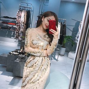 Váy.P.Dài tay dáng ôm đính kết