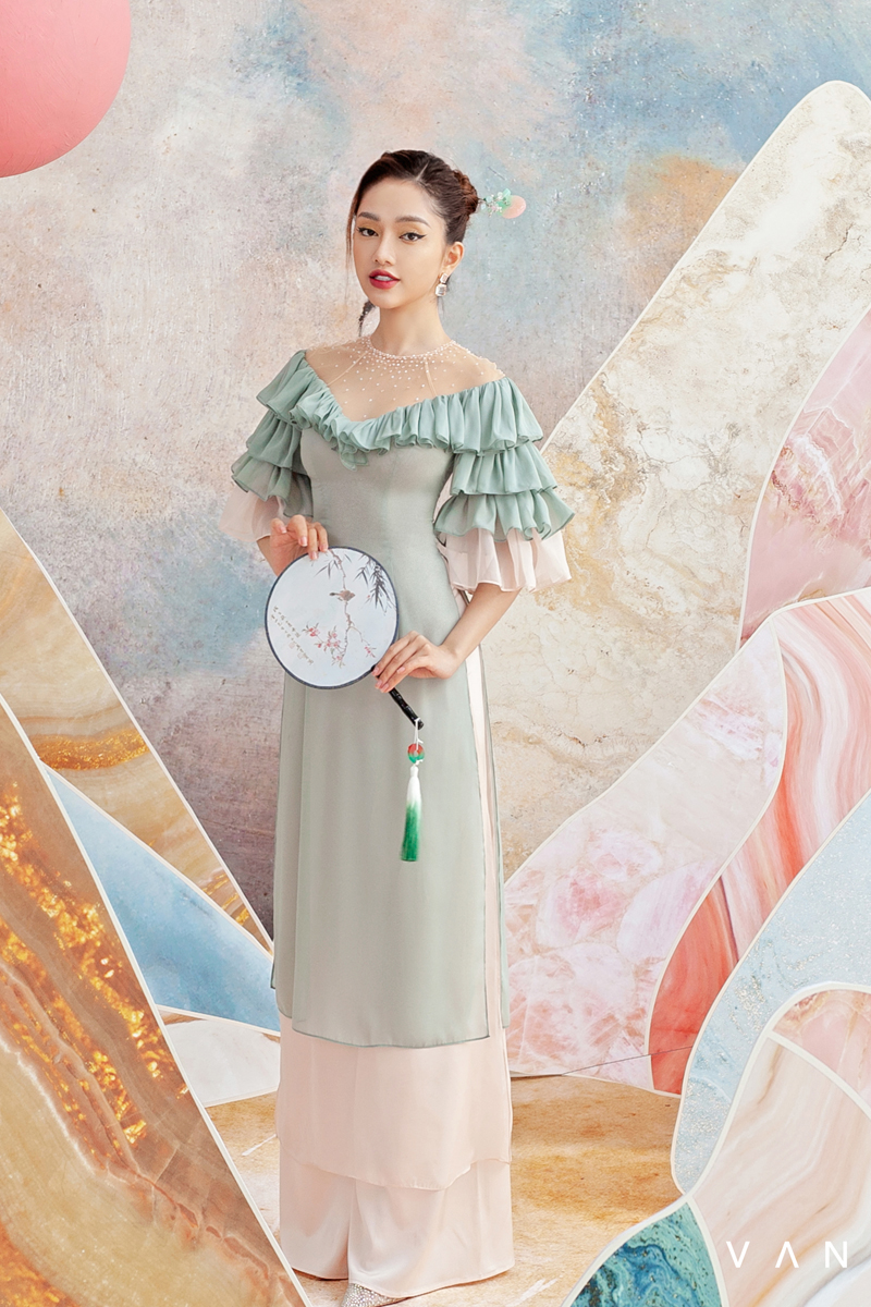 Áo dài KIE Voan tay bèo 1 Áo dài KIE Voan tay bèo