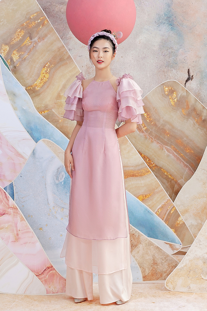 Áo dài KIE Tơ tay bồng 1 Áo dài KIE Tơ tay bồng