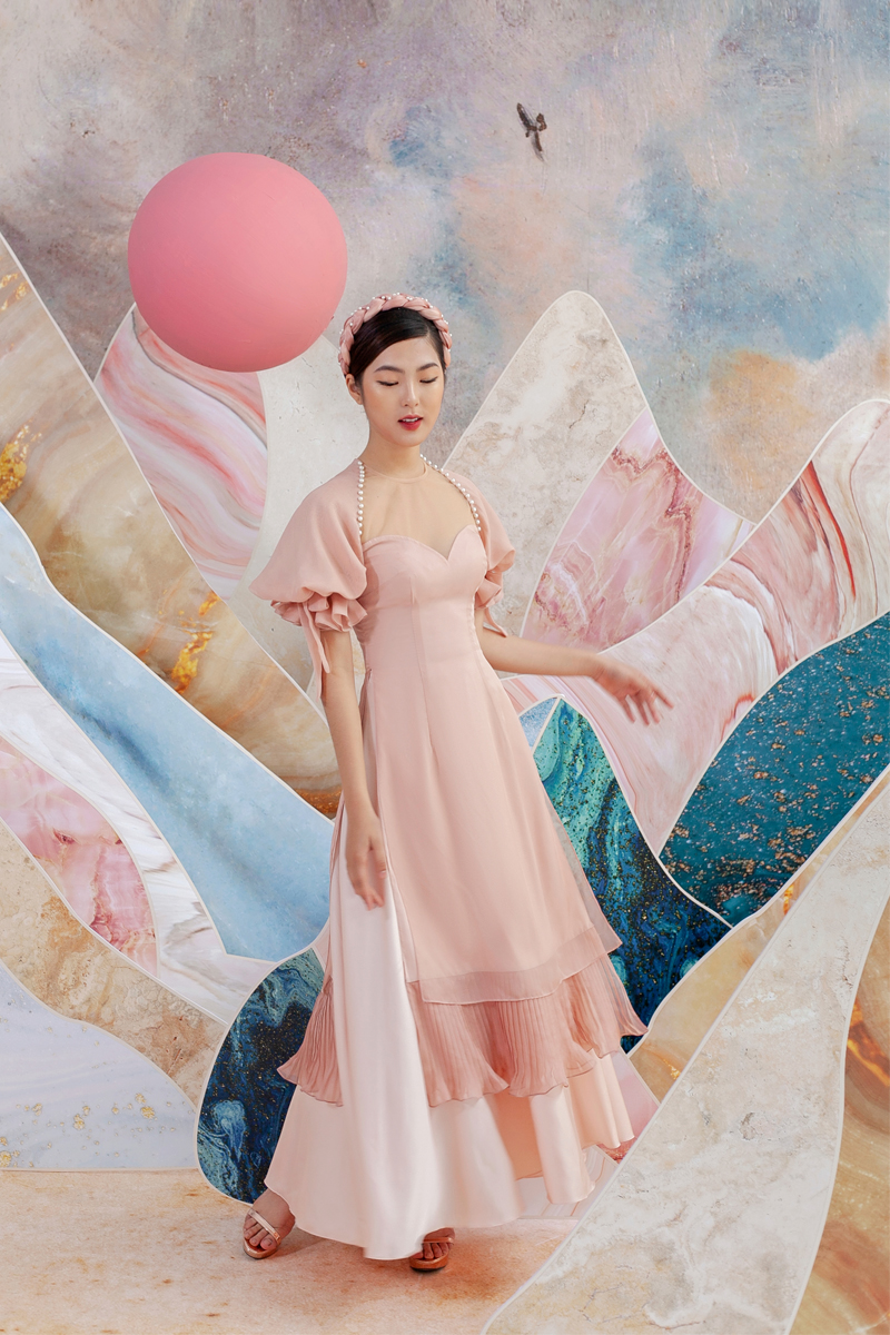 Áo dài KIE Tay nơ đính ngọc 1 Áo dài KIE Tay nơ đính ngọc