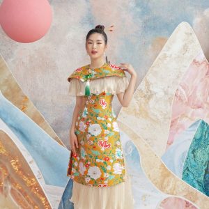 Áo dài KIE Gấm cổ tròn