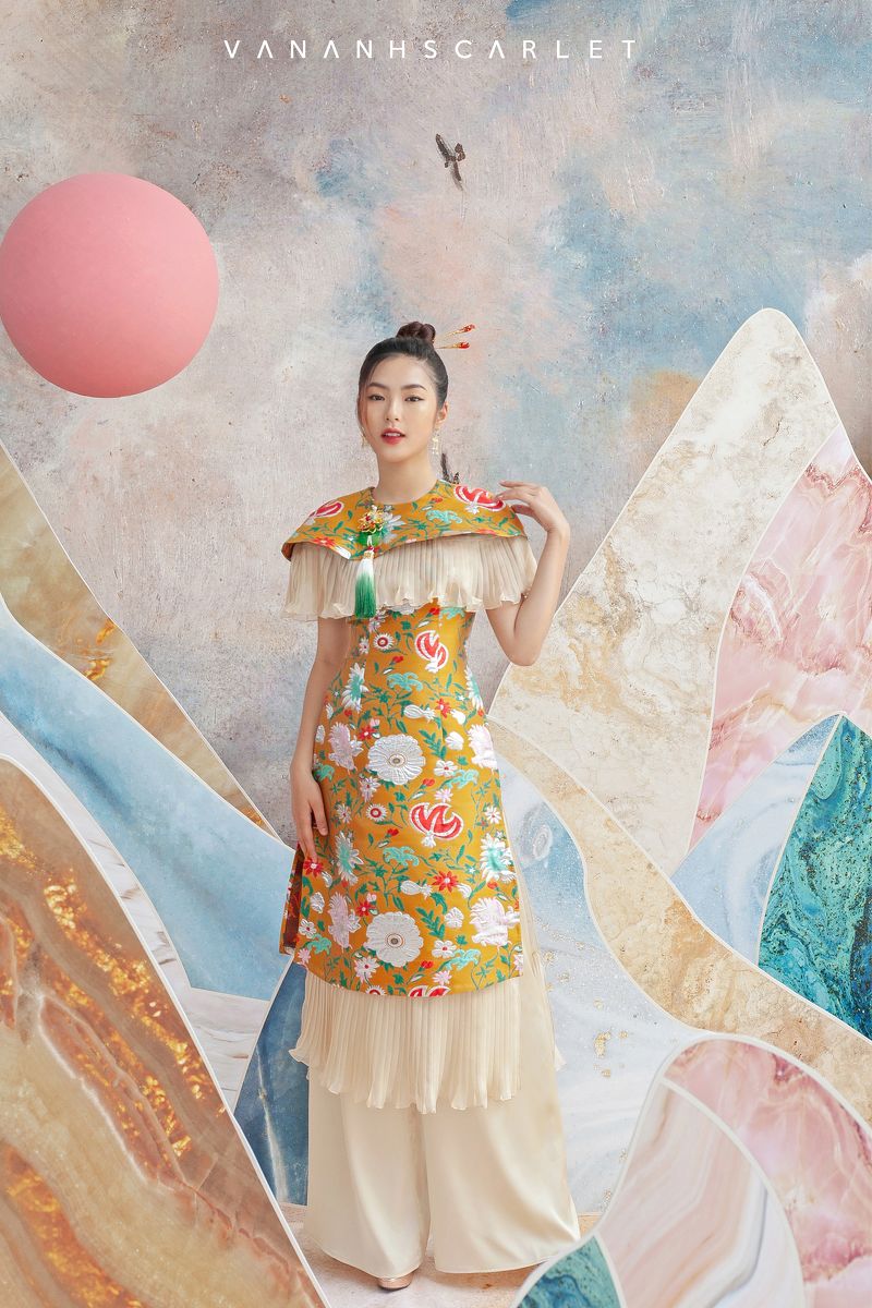 Áo dài KIE Gấm cổ tròn 1 Áo dài KIE Gấm cổ tròn