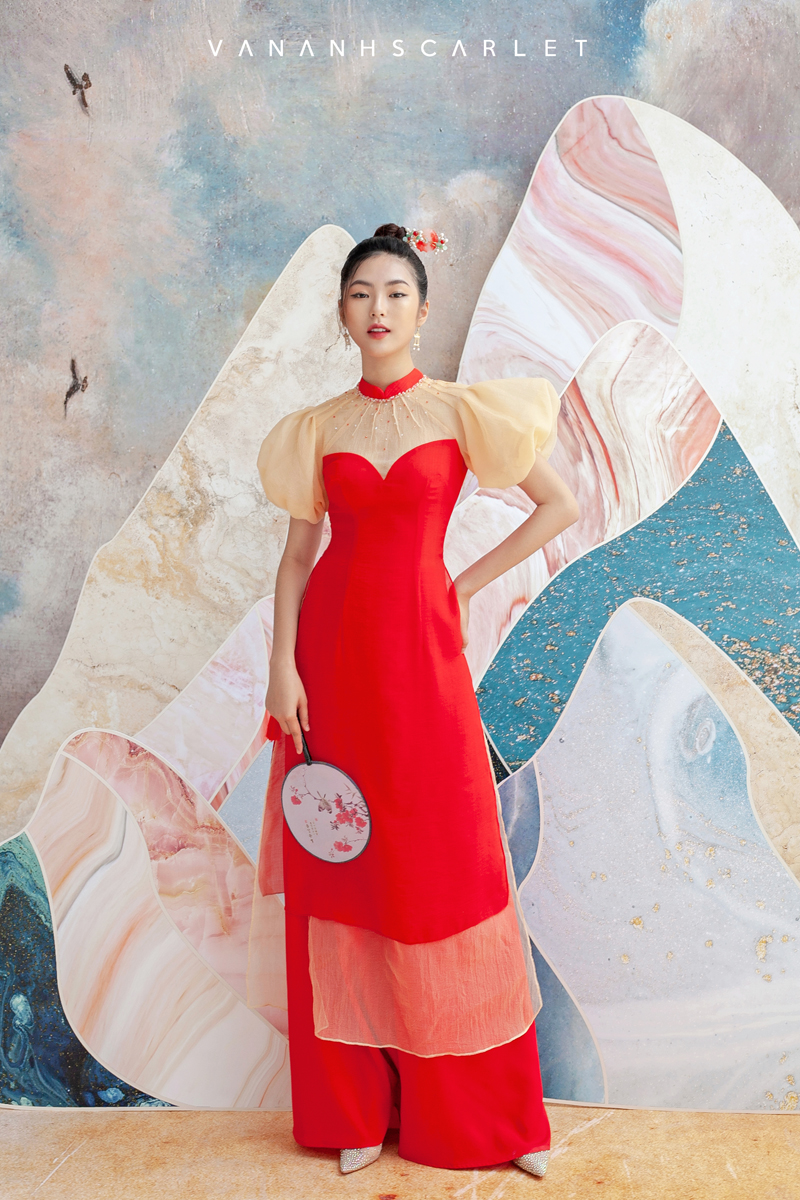 Áo dài KIE Tay bồng đính hạt 1 Áo dài KIE Tay bồng đính hạt