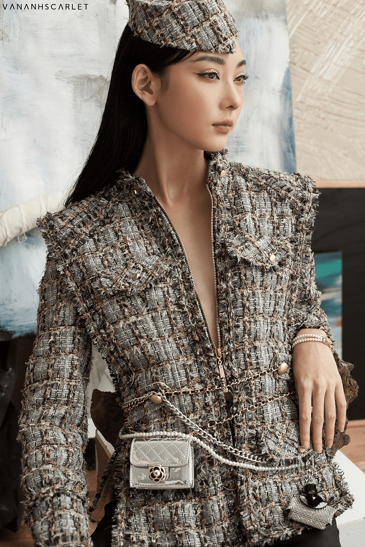 Áo khoác tweed xẻ tà 1 Áo khoác tweed xẻ tà
