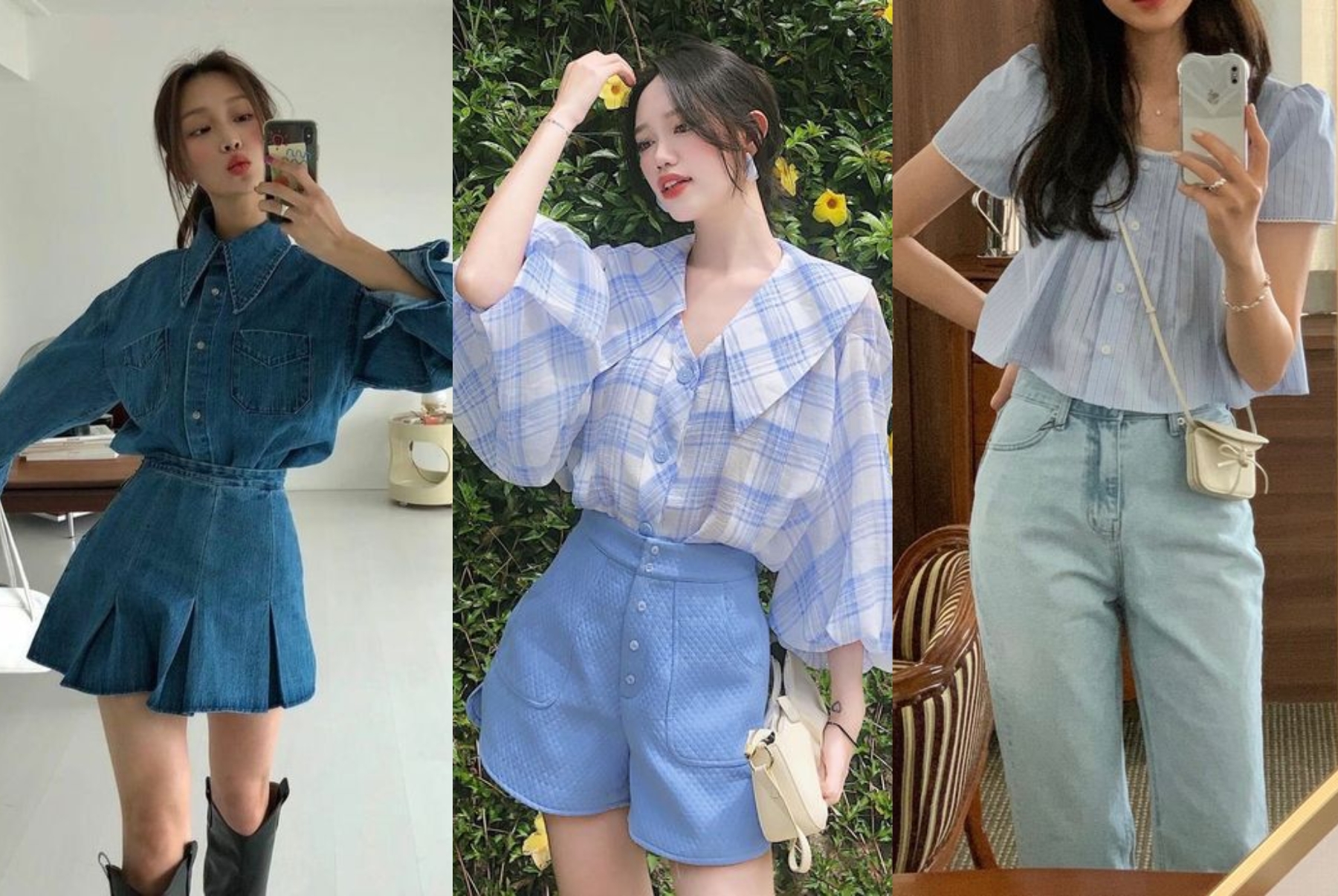 Phối đồ màu xanh lam và màu trắng