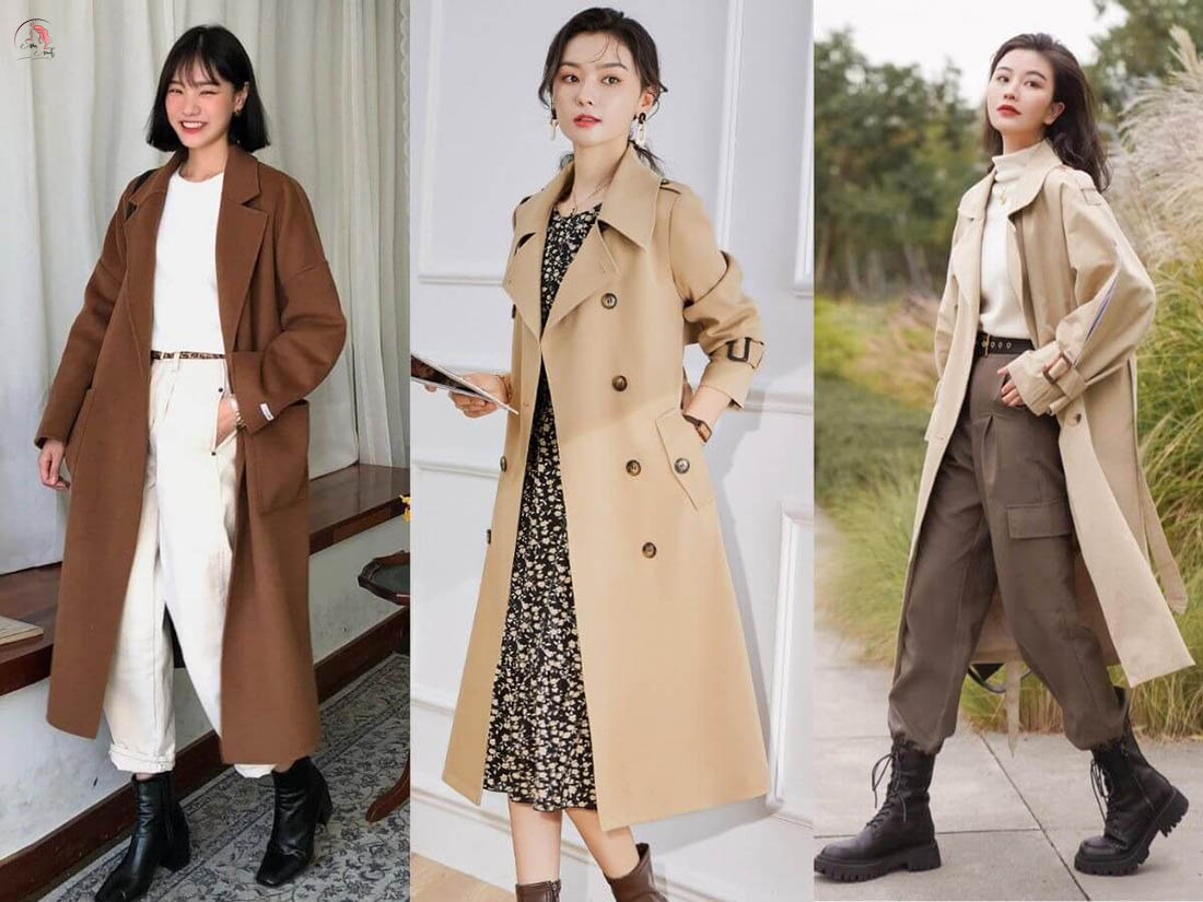 10+ Cách Phối Đồ Với Áo Măng Tô Nữ Dài Hack Dáng Sành Điệu 12 Áo măng tô kaki nữ dáng dài thanh lịch