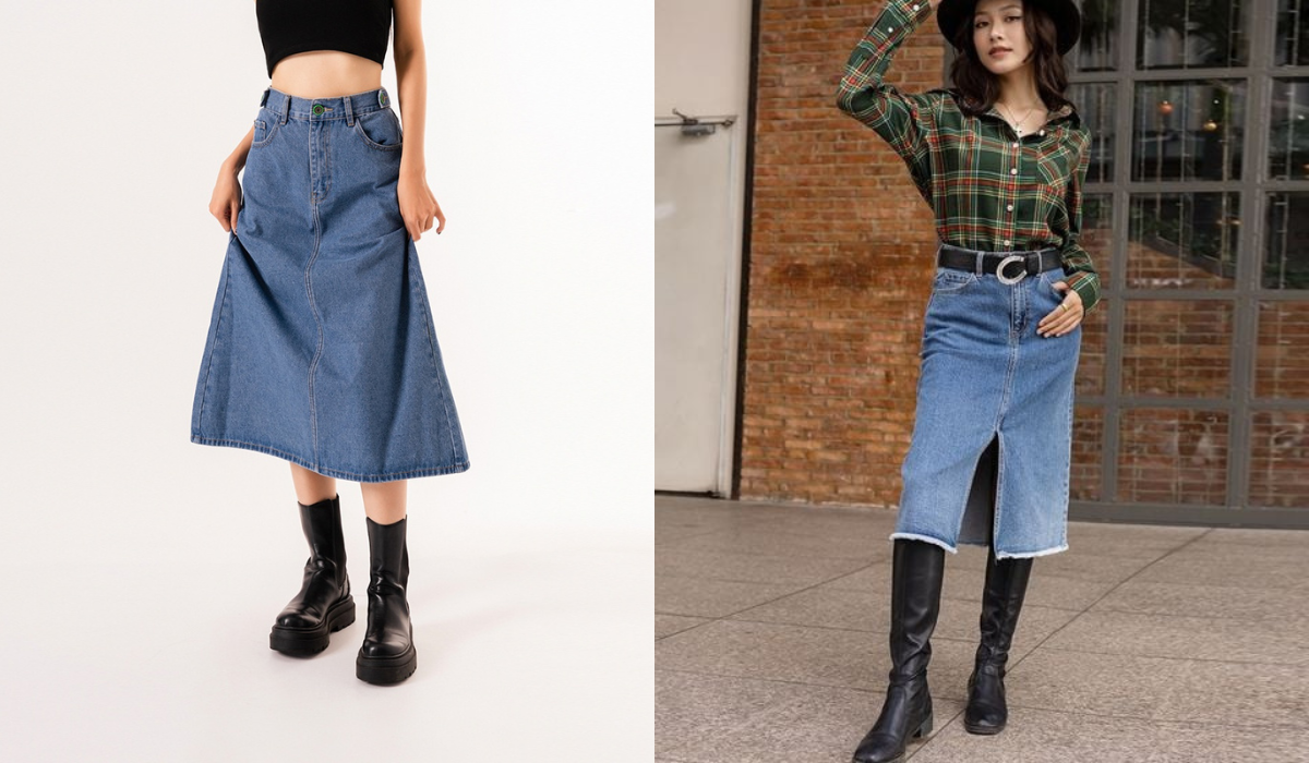 Chân Váy Jean Dài Qua Gối Mặc Với Áo Gì? 15+ Gợi Ý Phối Đồ 9 mix đồ với chân váy jean dài