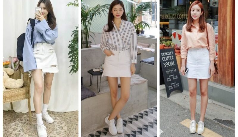 Phối đồ với giày trắng nữ phong cách pastel