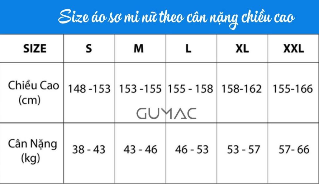 bang size ao so mi nu 1528