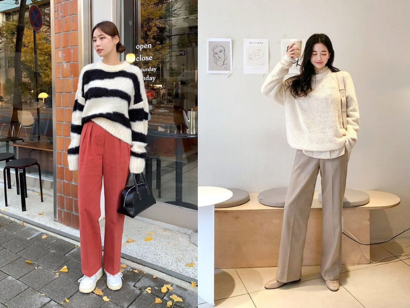 Bật Mí Cách Phối Đồ Dáng Rộng Không Lo Bị Nuốt Dáng 6 Layering với áo len dáng rộng