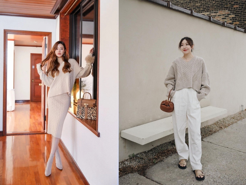 Bật Mí Cách Phối Đồ Dáng Rộng Không Lo Bị Nuốt Dáng 3 Áo len dáng rộng và chân váy