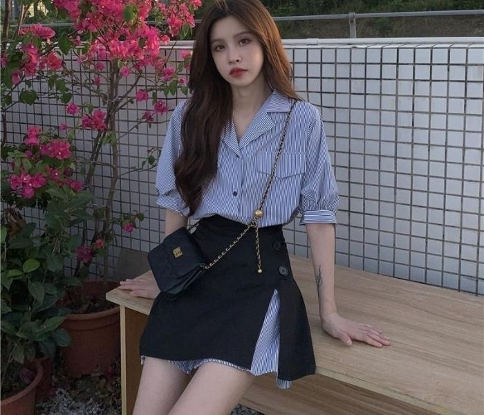 Phối đồ với chân váy chữ a ngắn đi học