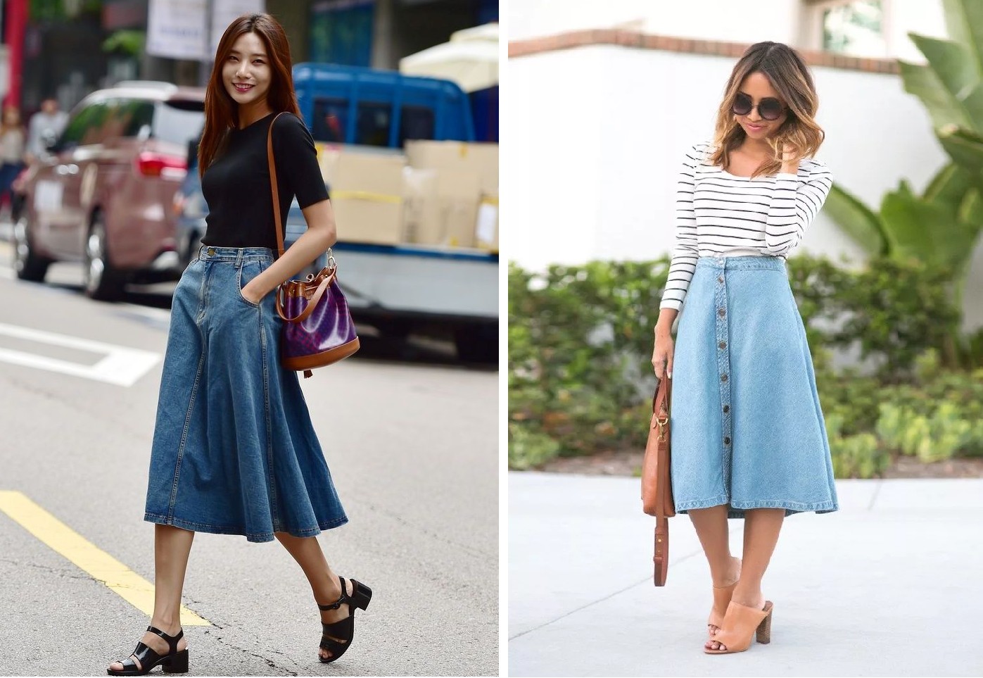 Chân Váy Jean Dài Qua Gối Mặc Với Áo Gì? 15+ Gợi Ý Phối Đồ 8 chân váy jean dài đi với giày gì