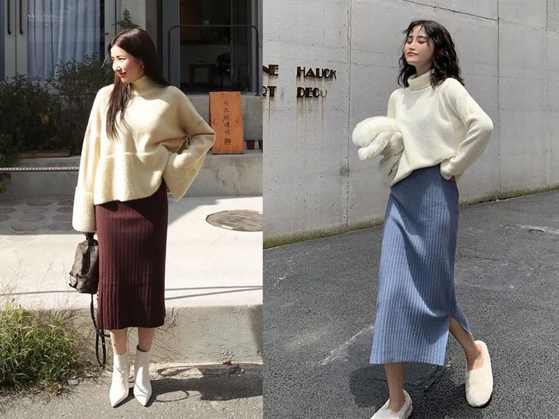 10+ Cách Phối Áo Hoodie Với Chân Váy Dài Hack Dáng Đỉnh 1 Áo hoodie phối chân váy dài len ấm áp