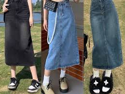 10+ Cách Phối Đồ Với Chân Váy Jean Dài Cực Chất 1 Phối đồ với chân váy jean dài và áo thun