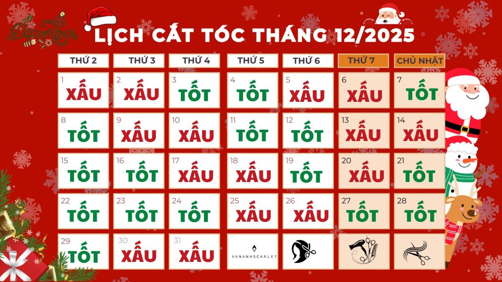 lịch cắt tóc tháng 12 2025