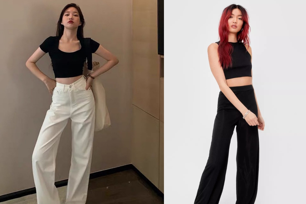 Phối đồ đi đám cưới với quần ống rộng màu be