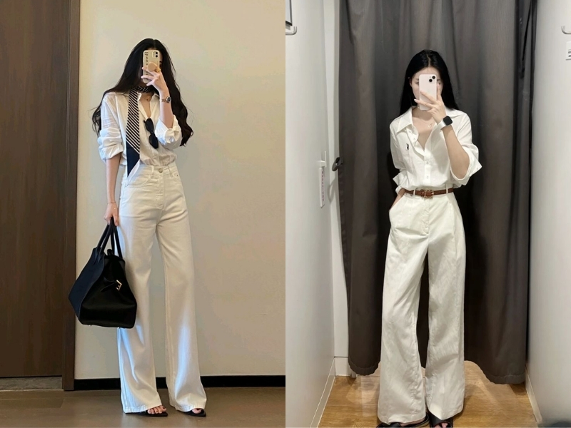 Phối đồ với quần jean trắng nữ