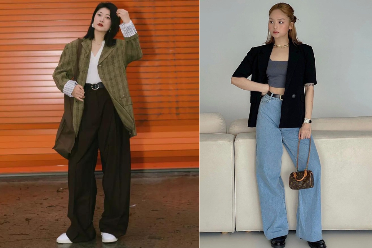 Phối đồ đi đám cưới với quần ống rộng và blazer