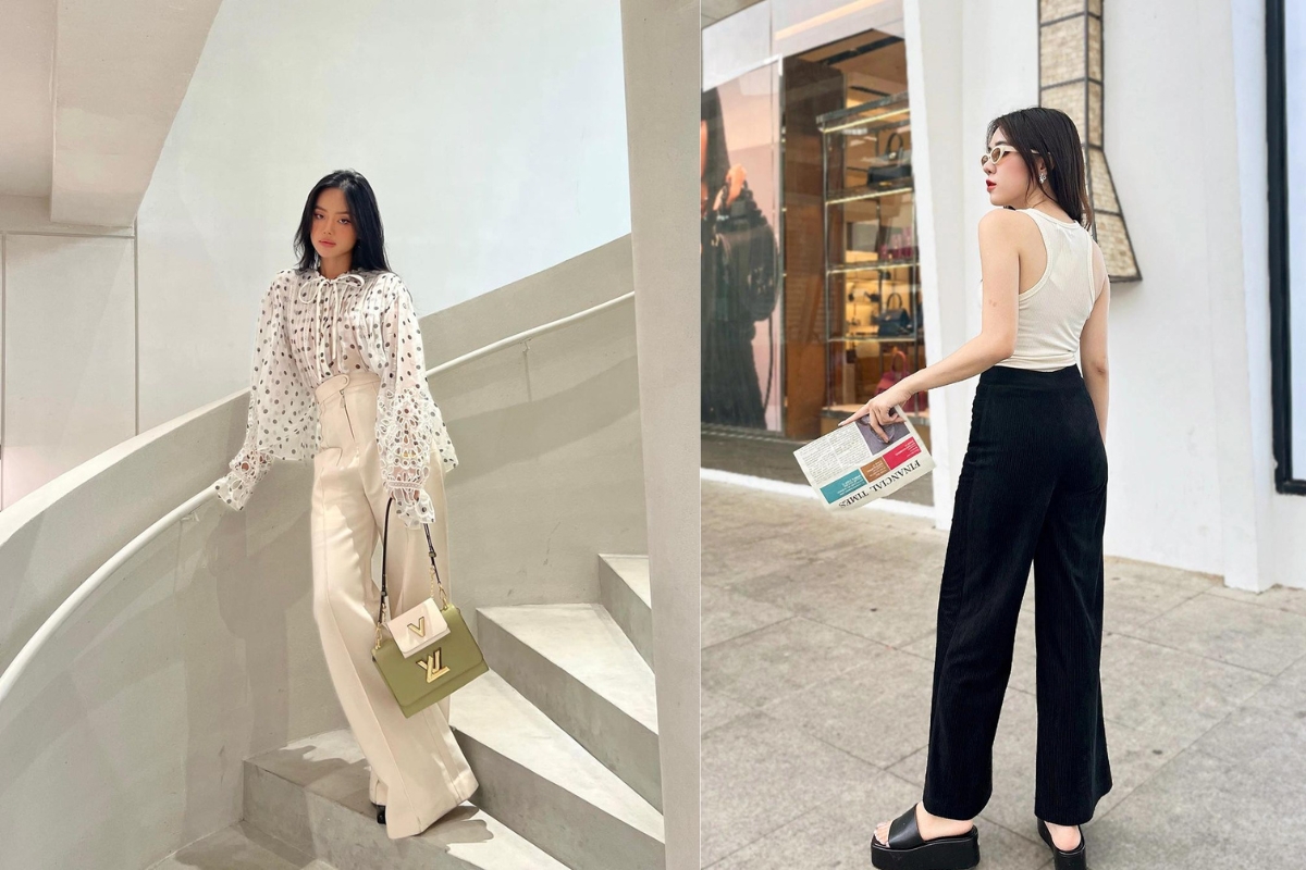 Mix đồ đi đám cưới với quần ống rộng trắng