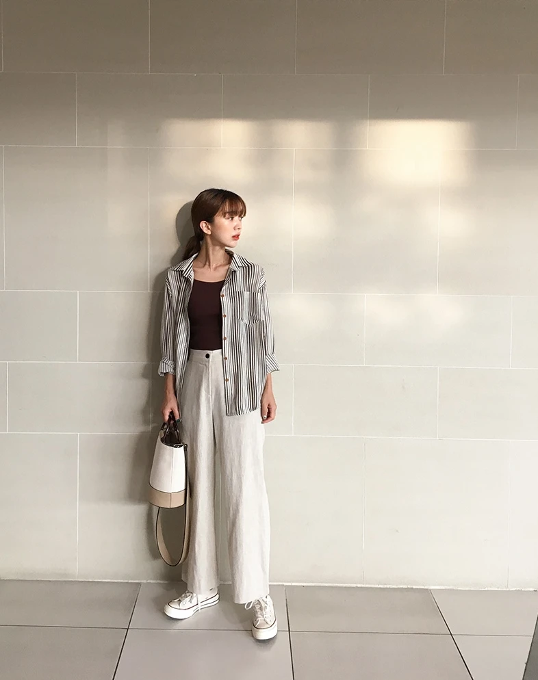 Quần đũi ống rộng mặc với áo sơ mi