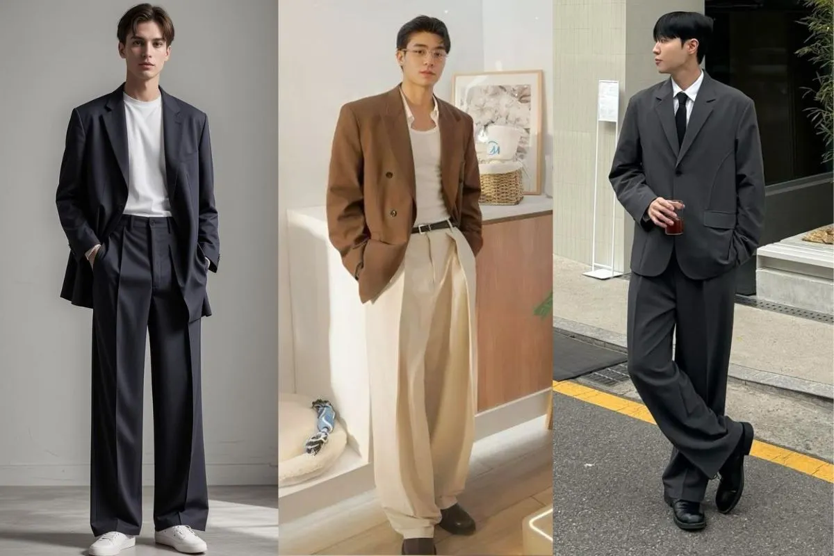 Phối áo blazer với quần ống rộng trắng