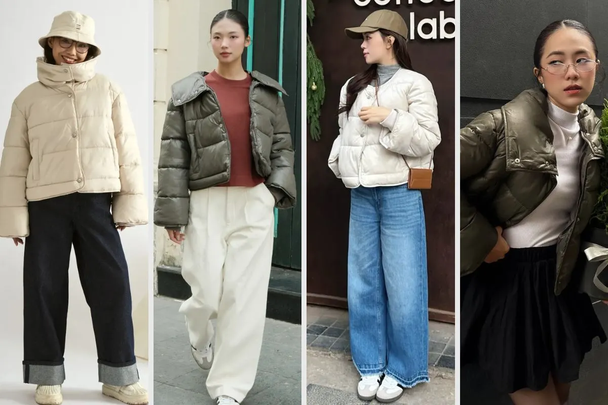 Phối đồ với áo phao ngắn dự tiệc mùa đông