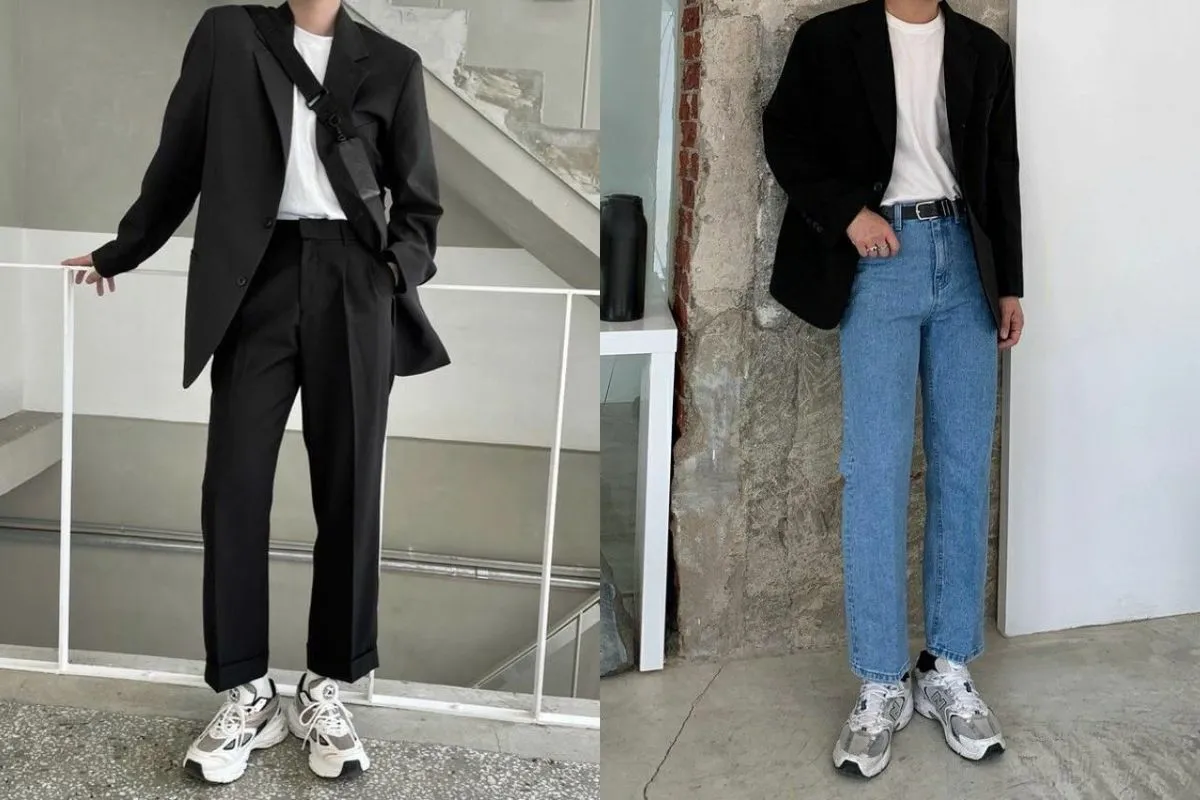 Cách mặc áo blazer với quần ống rộng
