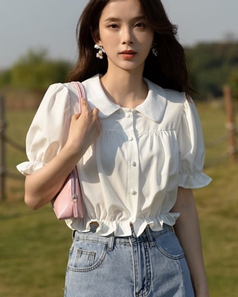 Phối áo sơ mi tay ngắn nữ công sở