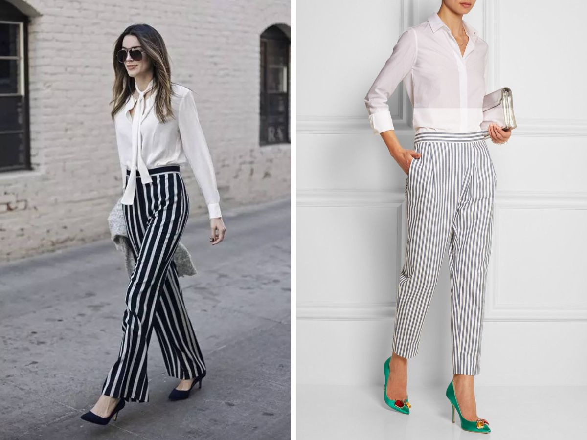 Quần kẻ sọc trắng đen mặc với áo gì đẹp