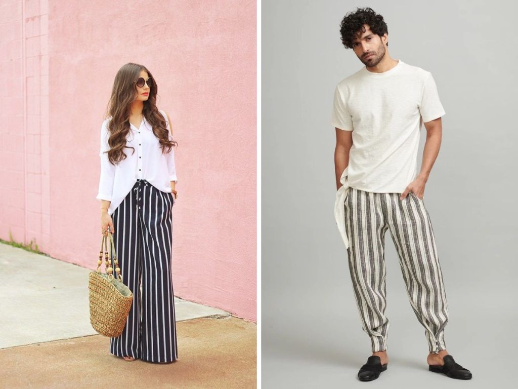 Quần sọc ống rộng mặc với áo gì