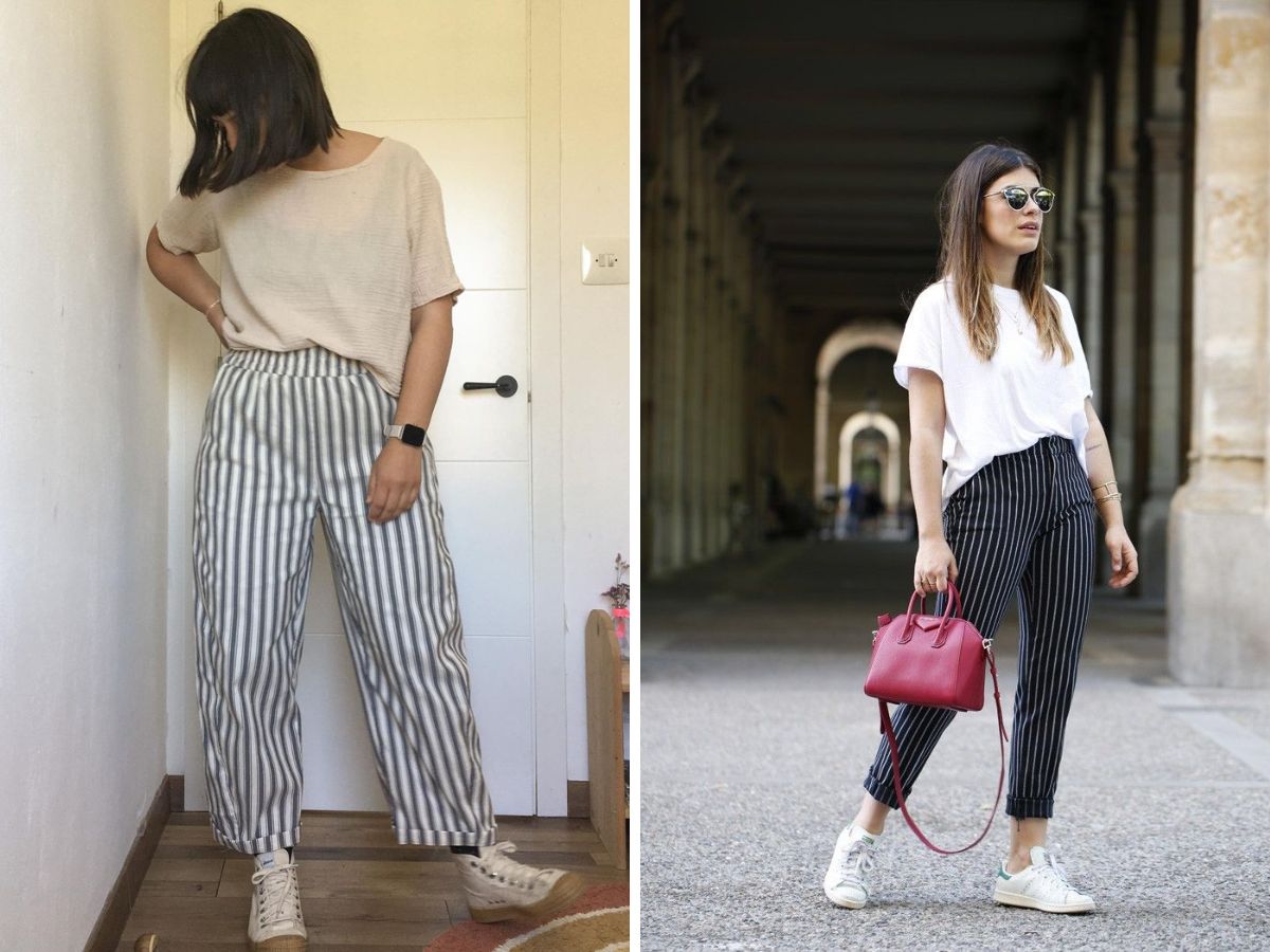 Phối blazer với quần kẻ sọc