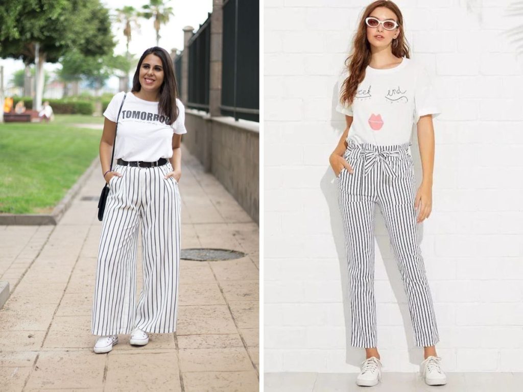 Phối đồ mùa đông với quần kẻ sọc trắng đen