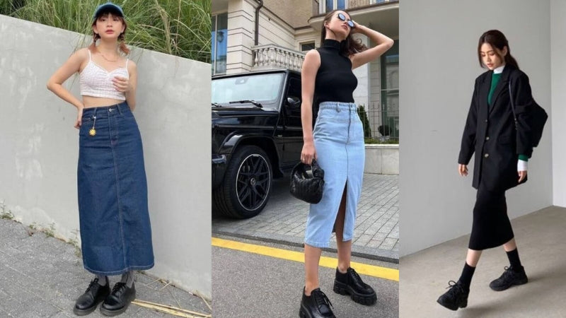 Cách phối đồ đi biển với chân váy jean