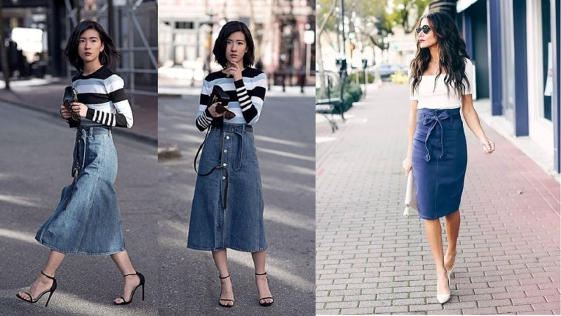 Phối đồ chân váy jean dài với croptop