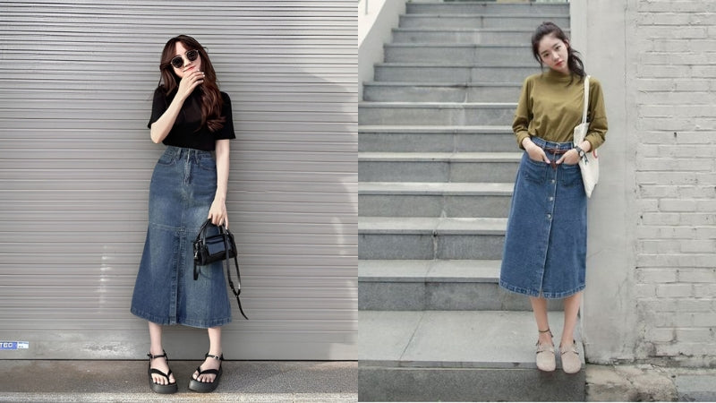 Cách phối đồ mùa hè với chân váy bò