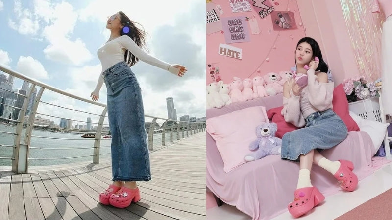 Phối đồ với boots và chân váy jean dài