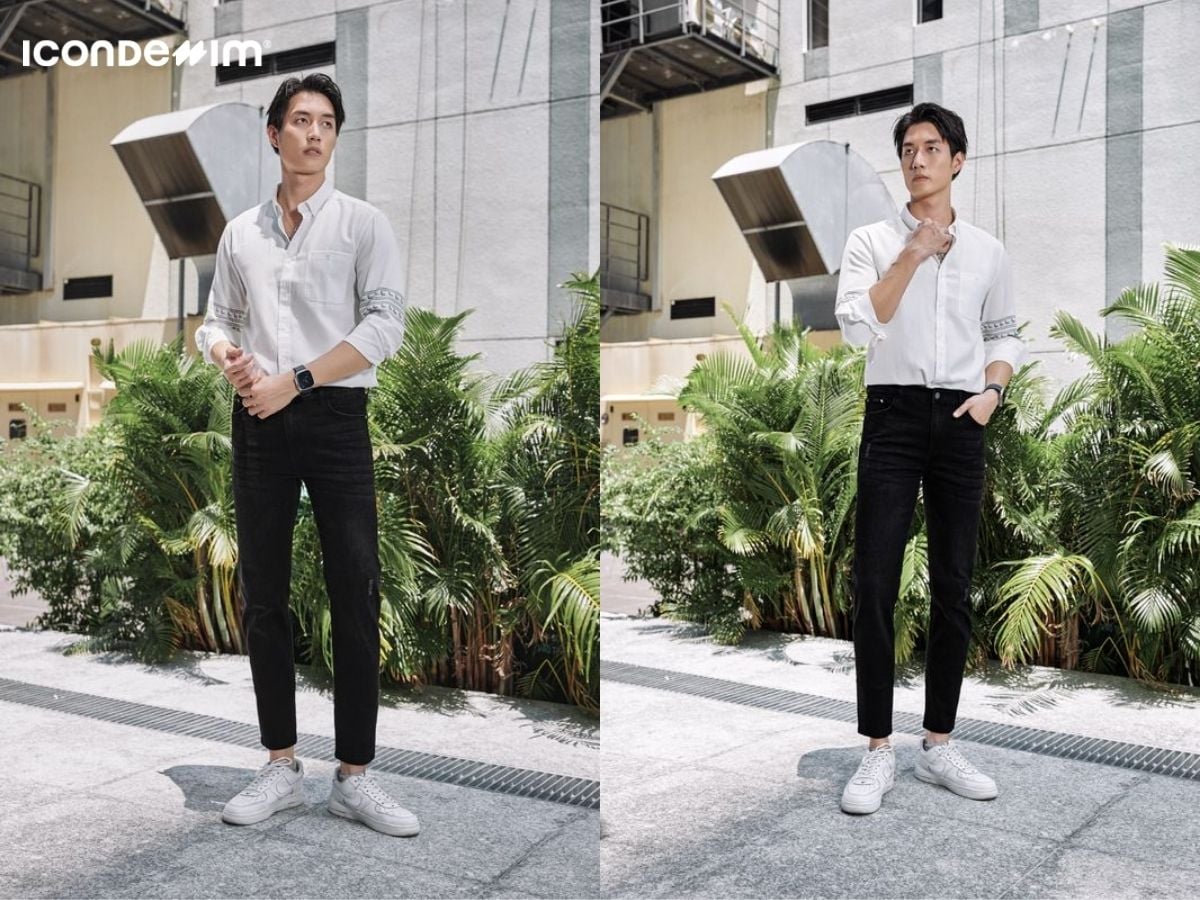 Quần bò đen mặc với áo màu gì