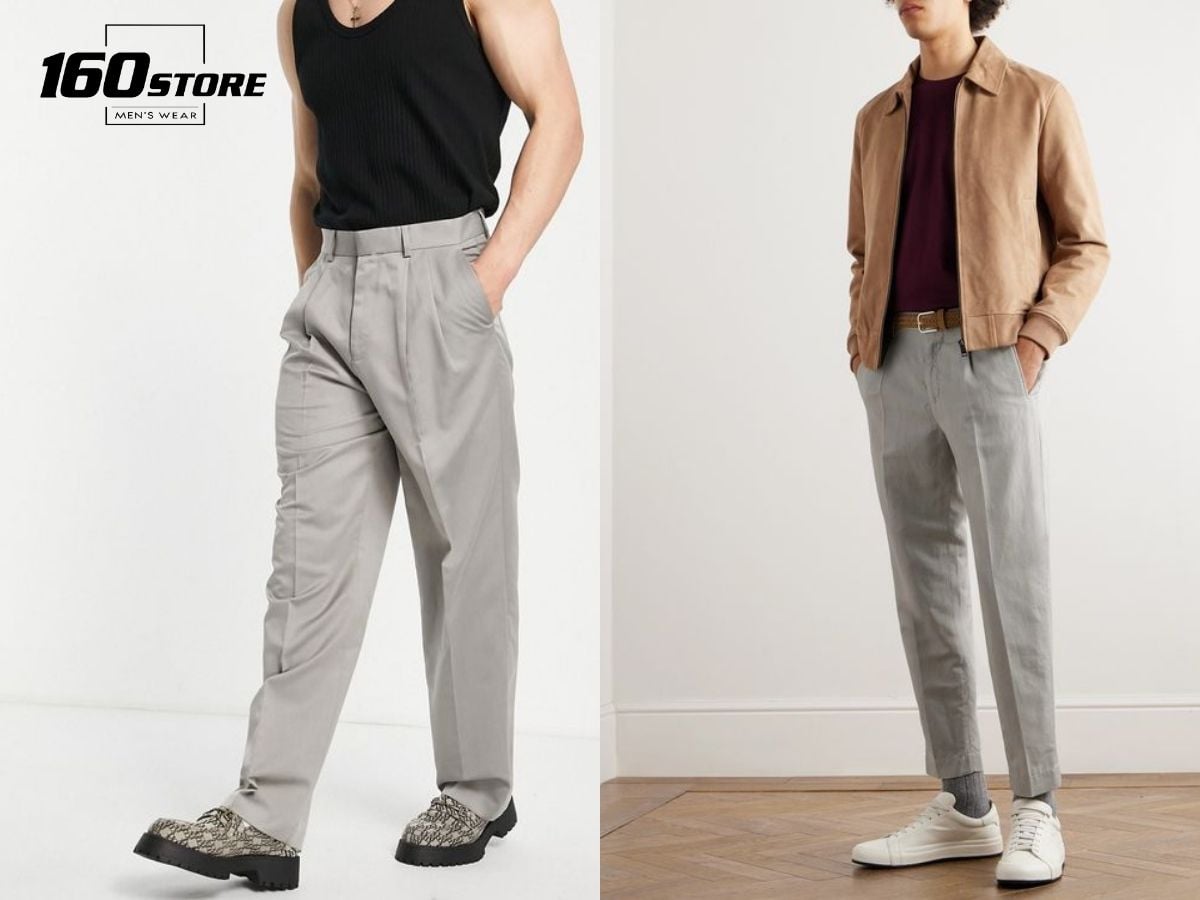 Quần xám mặc với áo màu trắng