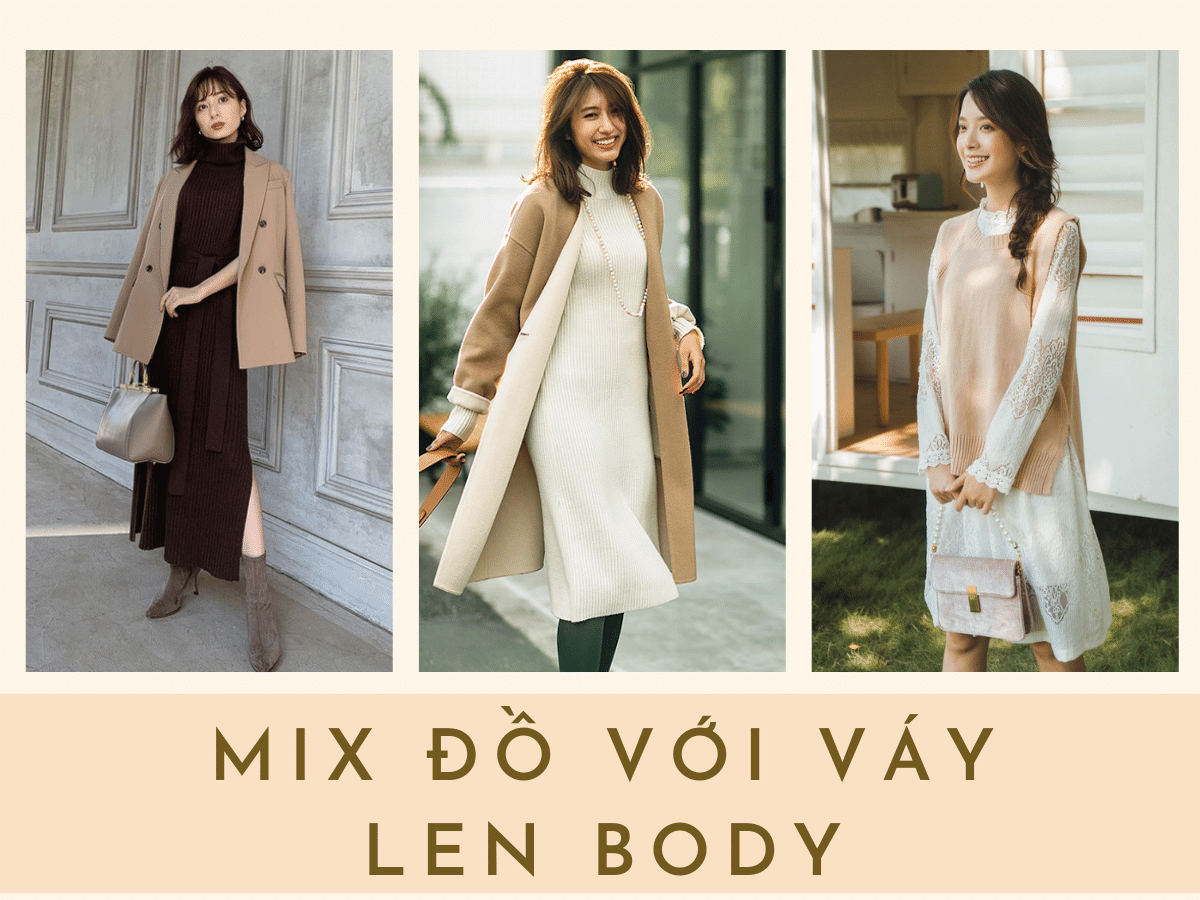Cách phối đồ với váy len body dài