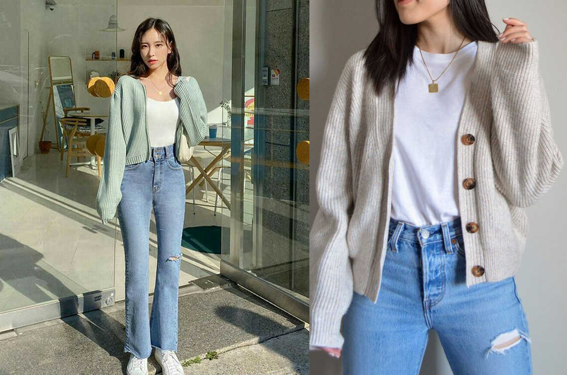 Phối đồ với áo cardigan nữ cho nàng nấm lùn