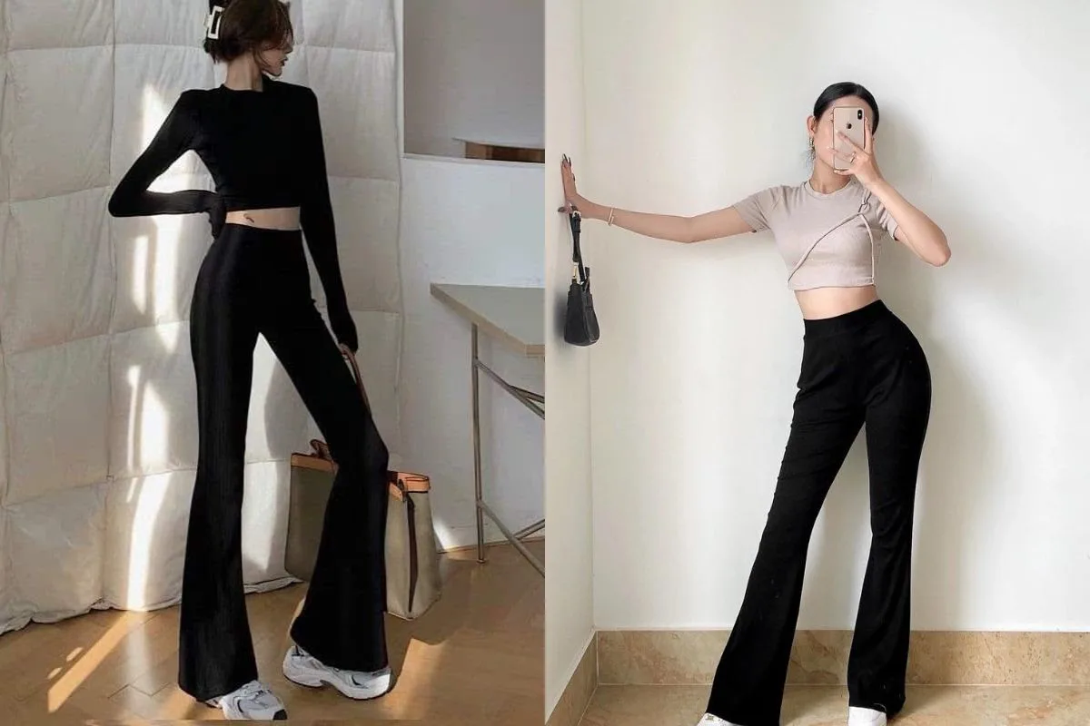 cách mặc quần ống loe cho người thấp