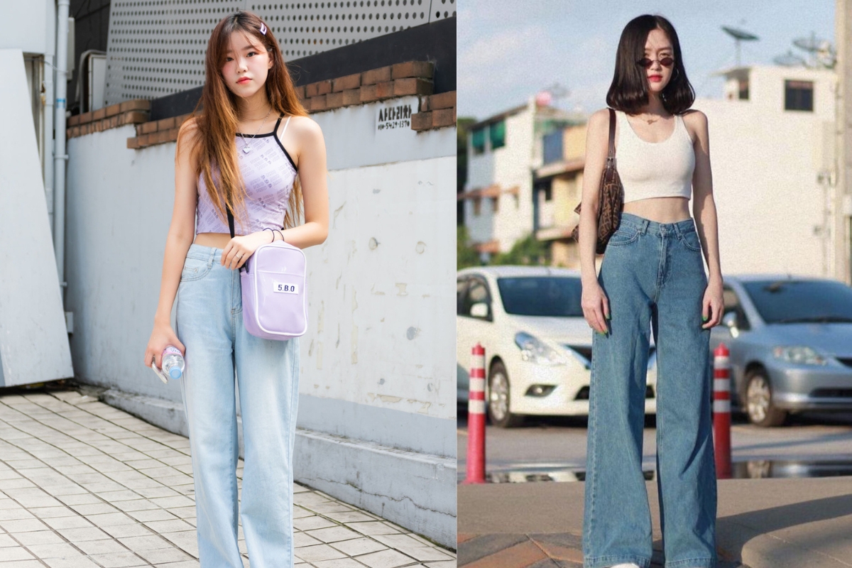 Phối quần ống rộng với áo trễ vai đi đám cưới