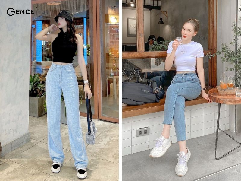 Phối quần jean cạp cao và áo croptop