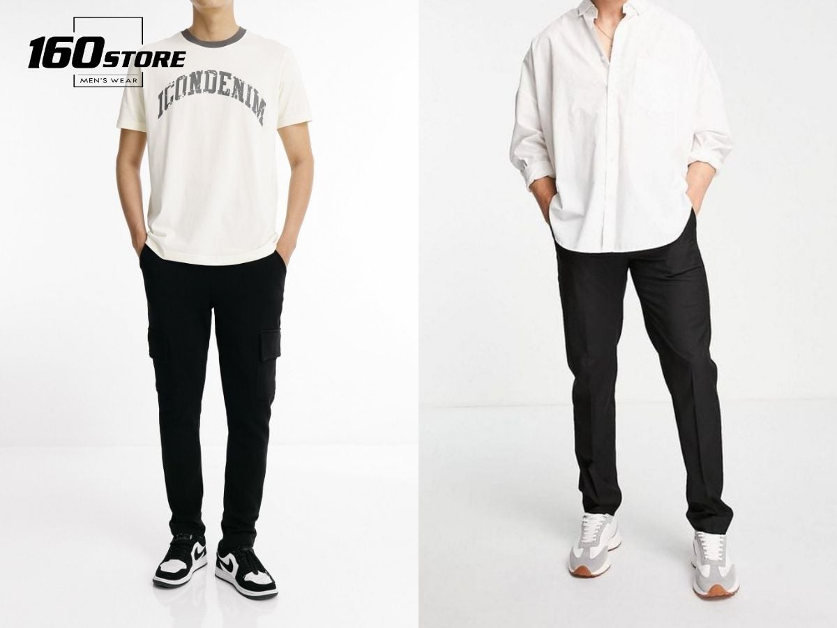 Quần đen mặc với áo màu trắng