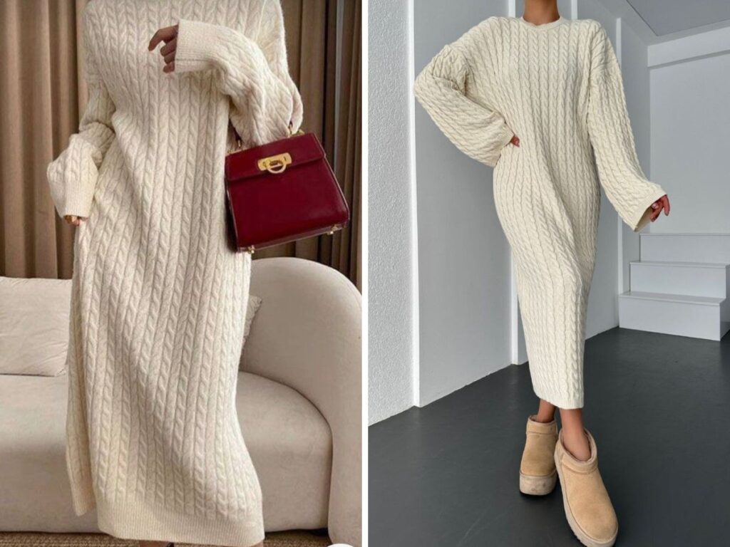 Mix đồ với váy len body dài