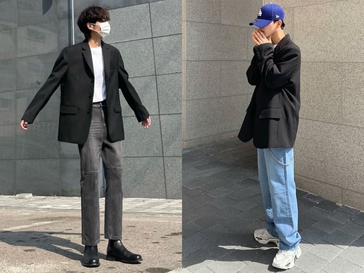 Phối đồ áo blazer nam với quần jeans