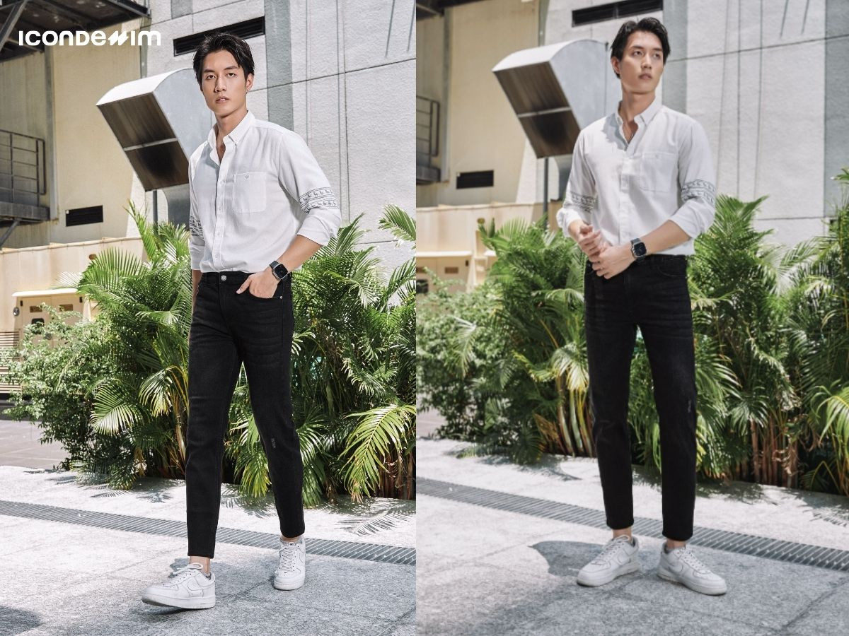 11+ Cách Phối Quần Jean Áo Sơ Mi Nam Chuẩn Fashionista 3 Quần jean áo sơ mi nam trắng