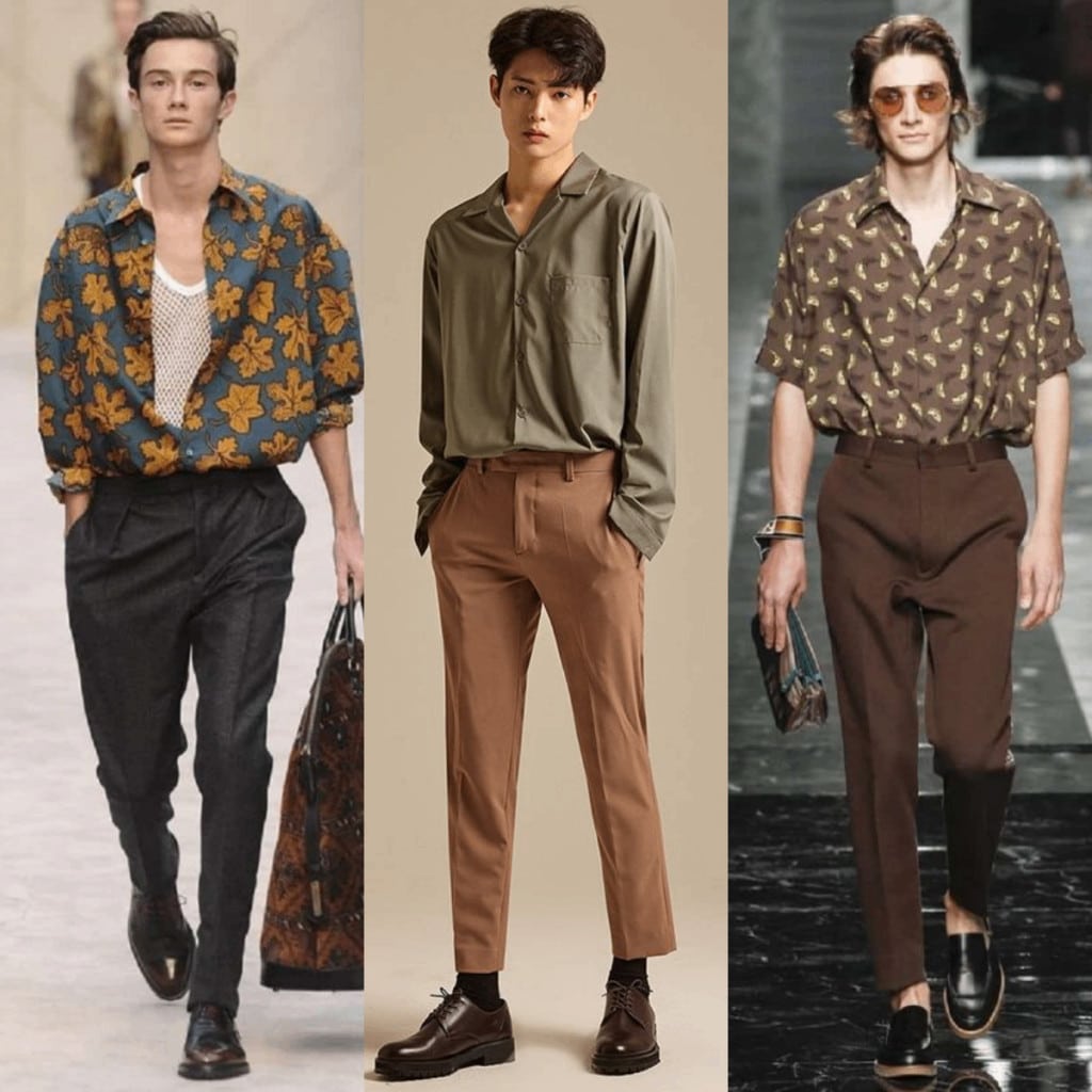 Phối layer áo sơ mi nâu nam